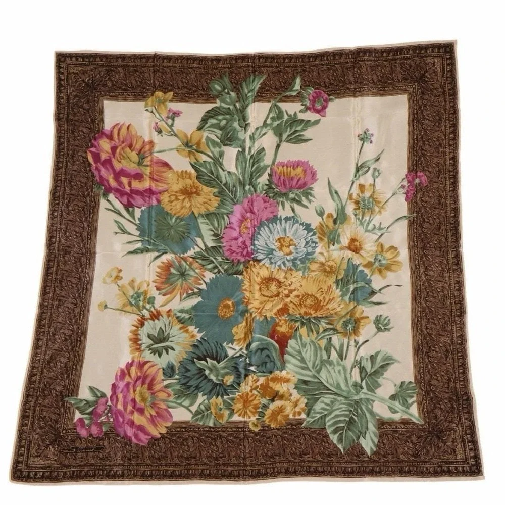 vintage Italian silk scarf featuring a floral bouquet motif 35